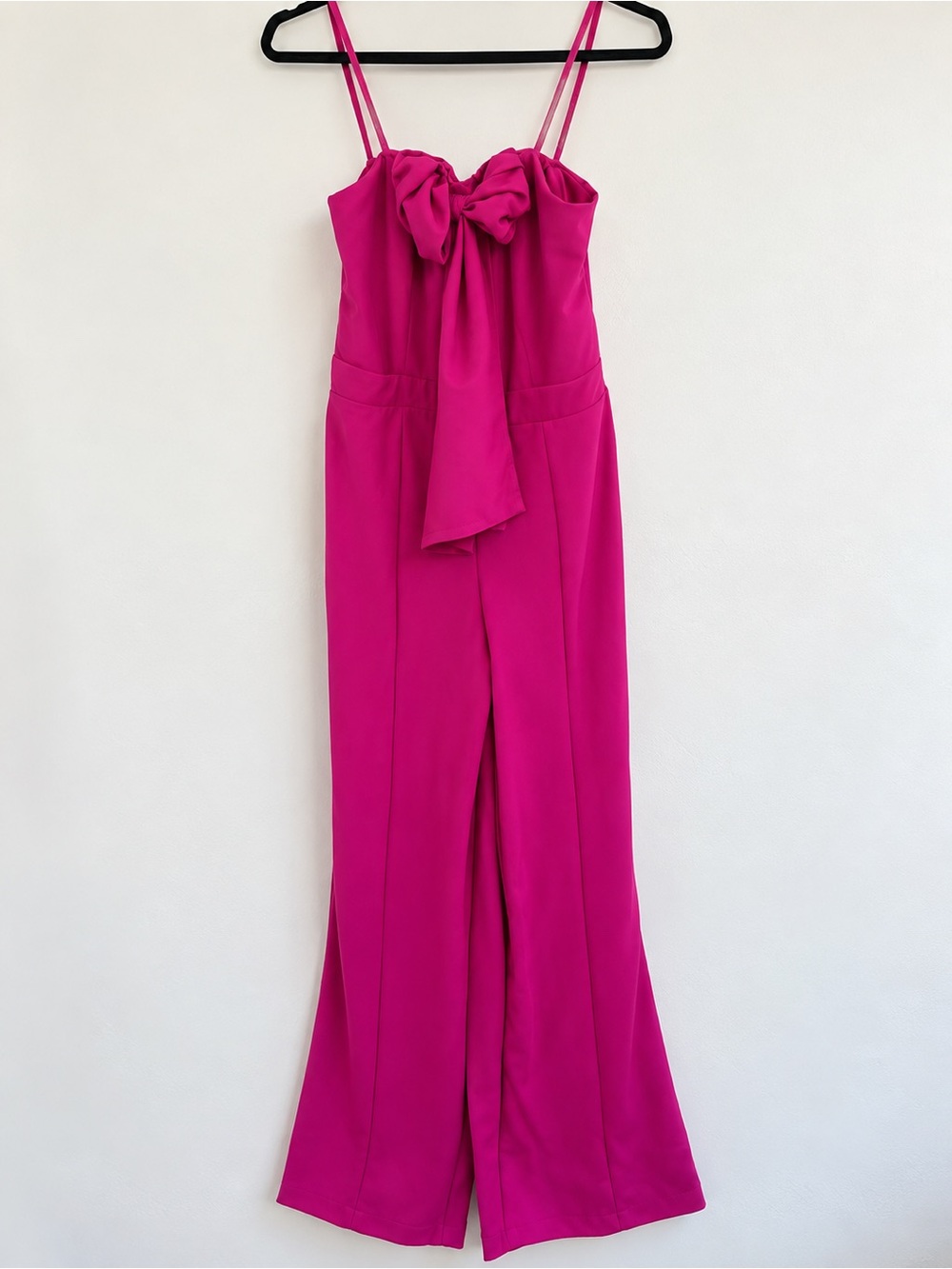 Fashion Nova Fuchsia Bow-Front Strap Wide-Leg Jumpsuit